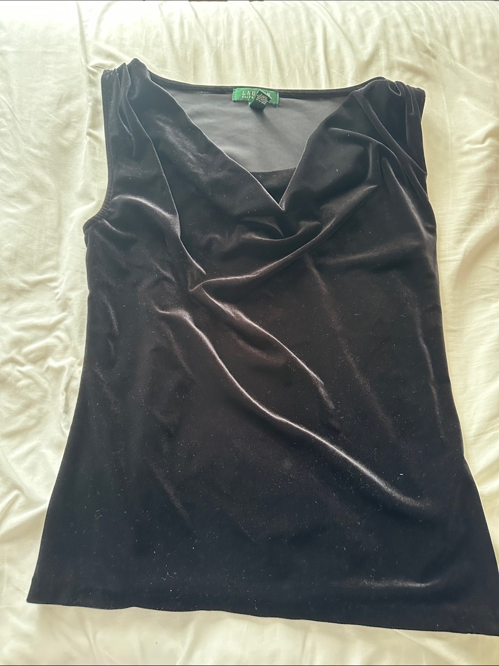Lauren by Ralph Lauren Black Velvet Cowl Neck Sleeveless Camisole